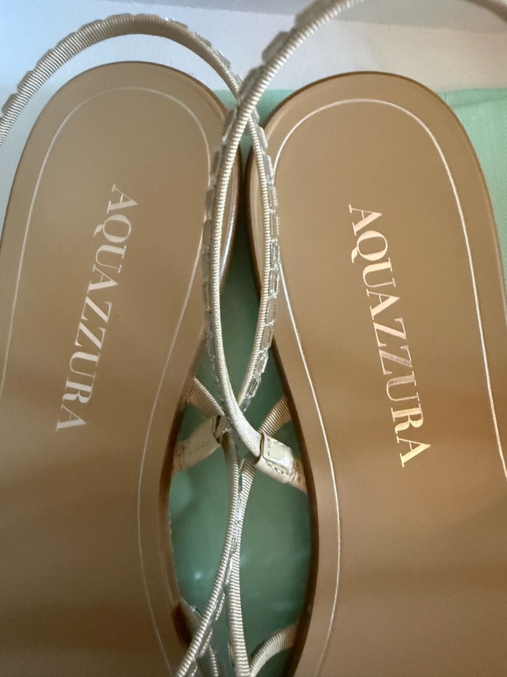 Aquazzura Tan Crystal-Strap Square Toe Flat Sandals - Picture 4 of 10